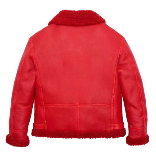 Men's B3 Faux Shearling Military Red Bomber Jacket - Image 2