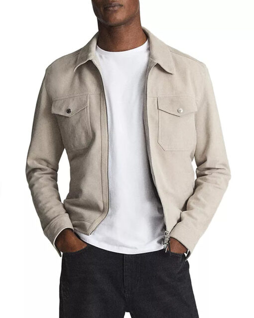 REISS Pike Suede Zip Front Trucker Jacket