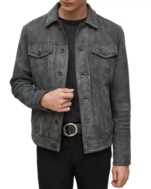 John Varvatos Andrew Slim Fit Leather Trucker Jacket - Image 2