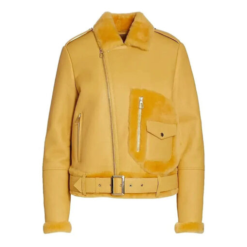 Women's Faux Shearling Yellow Leather Jacket