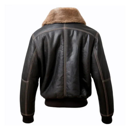 Men's Aviation Side Pockets Faux Shearling Black Bomber Jacket - Image 2