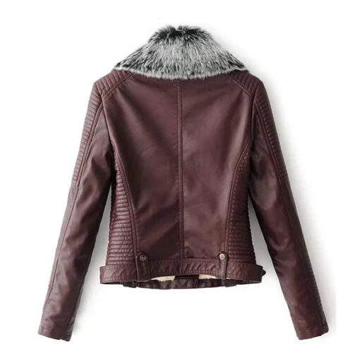 Women's Shearling Faux Fur Quilted Leather Jacket - Image 2