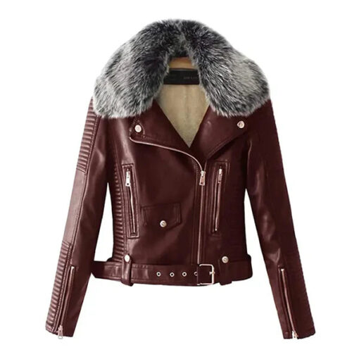 Women's Shearling Faux Fur Quilted Leather Jacket