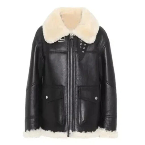 Women's Black Ivory Aviator Leather Jacket