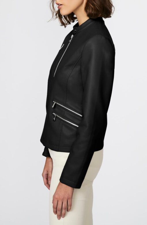 Zip Detail Faux Leather Jacket - Image 3