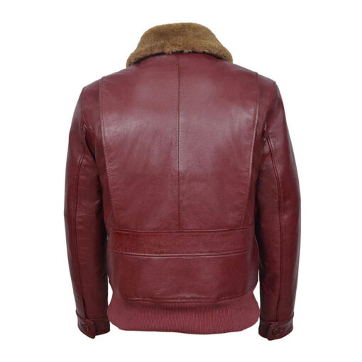 Men's Aviator Jet Fighter Maroon Faux Shearling Bomber Leather Jacket - Image 2