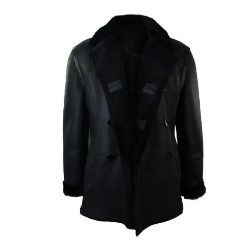 German Double-Breasted Black Leather Military Coat - Image 2