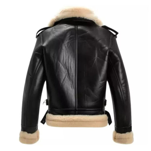 Men's Aviator Faux Shearling Black Bomber Leather Jacket - Image 2