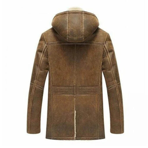 Men's B3 Hooded Shearling Real Brown Leather Coat - Image 2