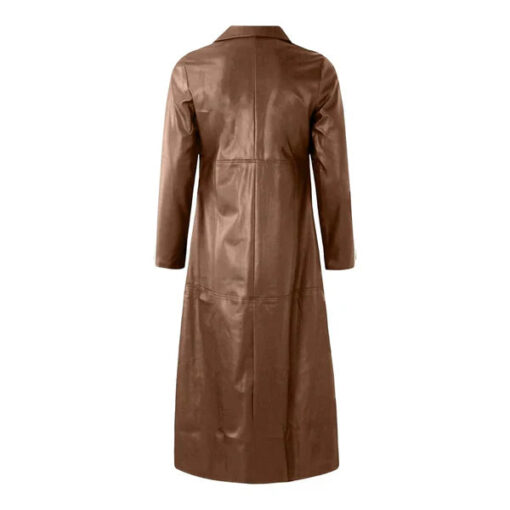 Classic Brown Long Trench Leather Motorcycle Coat - Image 2
