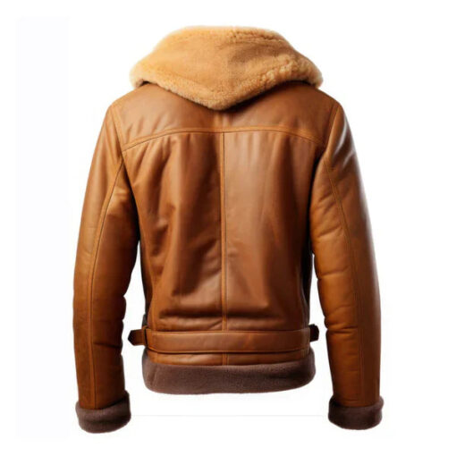 Men's B3 Zipper Faux Shearling Brown Leather Jacket - Image 2