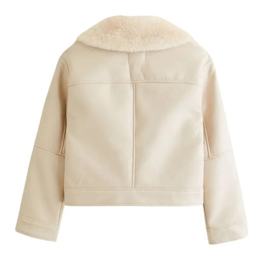 Women's White Shearling Leather Jacket - Image 2