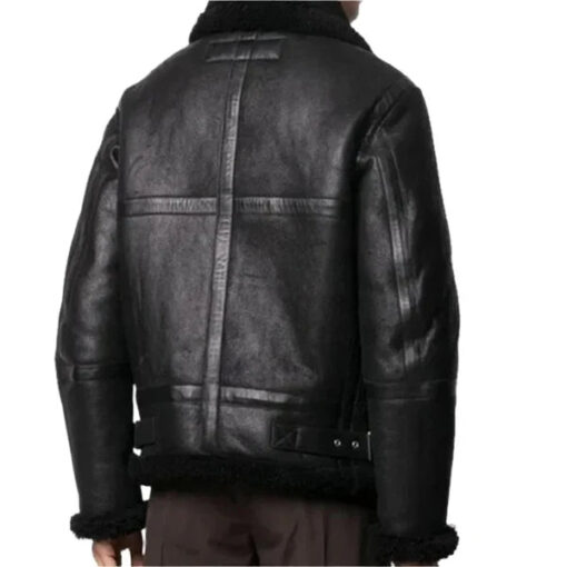 Men's B3 Faux Shearling Black Bomber Leather Jacket - Image 2