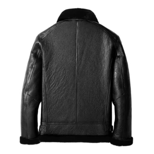 Men's B3 Faux Shearling Black Bomber Leather Jacket - Image 2