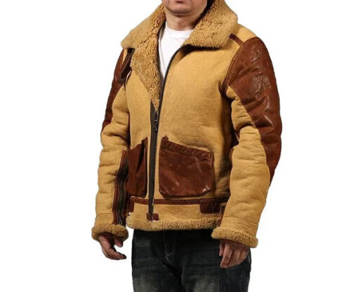 Men's B3 Retro Casual Faux Shearling Bomber Leather Jacket - Image 2