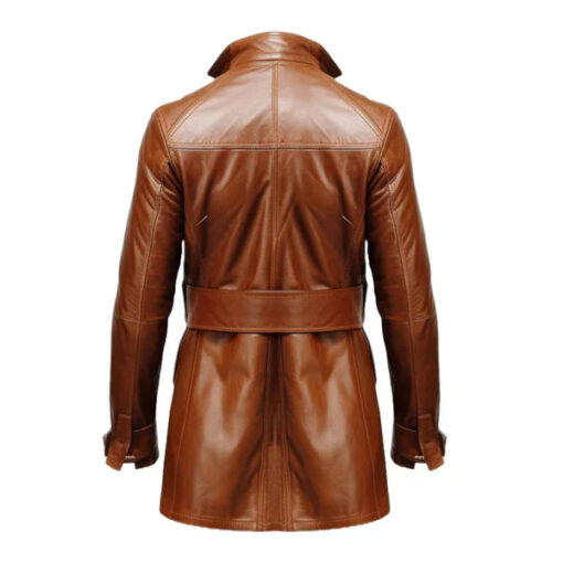 Vintage Big Pockets Brown Long Leather Coat - Image 2
