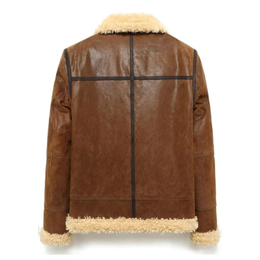 Men's Aviator Adjustable Warm Faux Shearling Leather Jacket - Image 2
