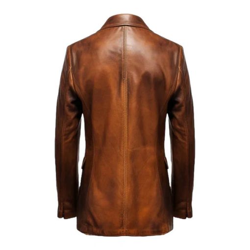 Classic Winter Round Cuffs Brown Leather Coat - Image 2
