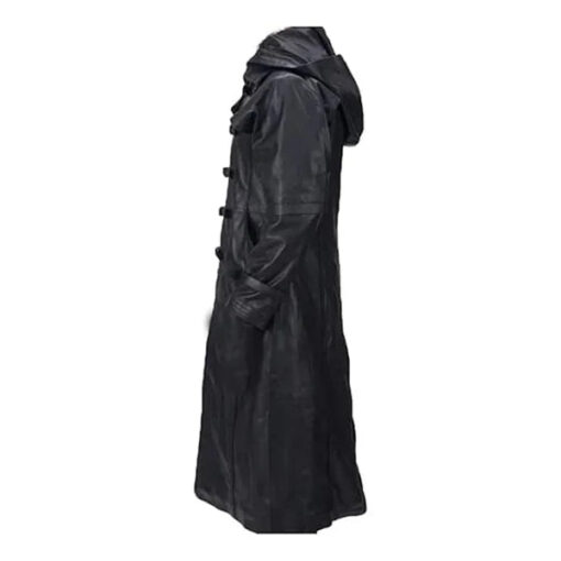 Hooded Steampunk Goth Matrix Black Long Leather Coat - Image 2