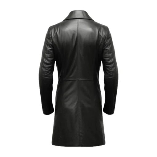 Classic Long Premium Black Leather Coat - Image 2
