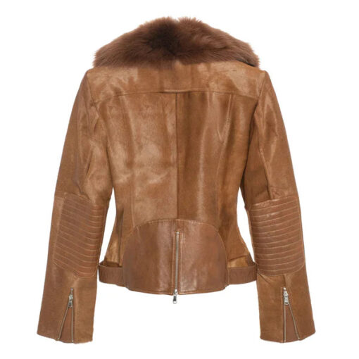 Women's Brown Tara Calf Shearling Fur Leather Jacket - Image 2