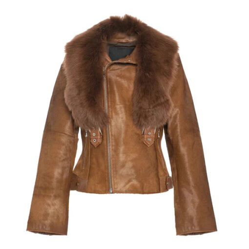 Women's Brown Tara Calf Shearling Fur Leather Jacket