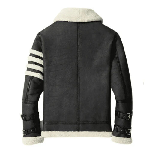 Men's B3 Faux Shearling Black & White Bomber Jacket - Image 2