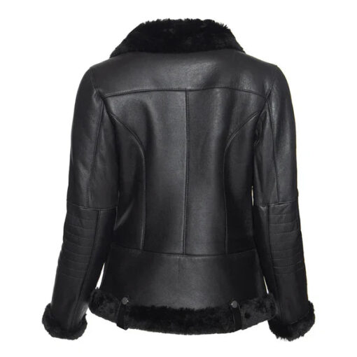 Women's Spanish Merino Black Faux Shearling Leather Jacket - Image 2