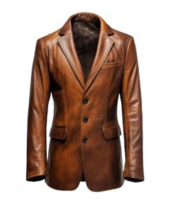 Classic Winter Round Cuffs Brown Leather Coat