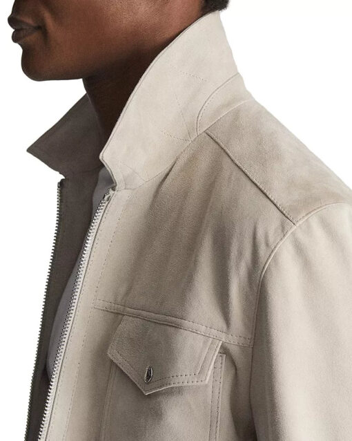 REISS Pike Suede Zip Front Trucker Jacket - Image 4
