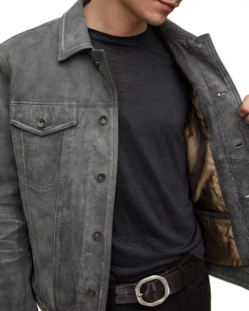 John Varvatos Andrew Slim Fit Leather Trucker Jacket - Image 3