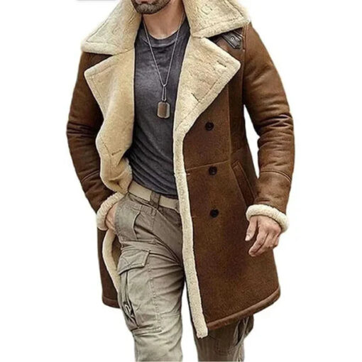 Men's Aviator Shearling Genuine Brown Leather Coat - Image 2
