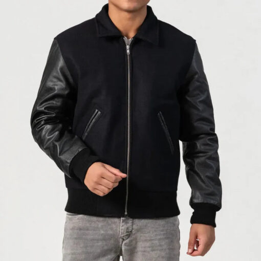 Black Body Jacket with Cowhide Leather Sleeves