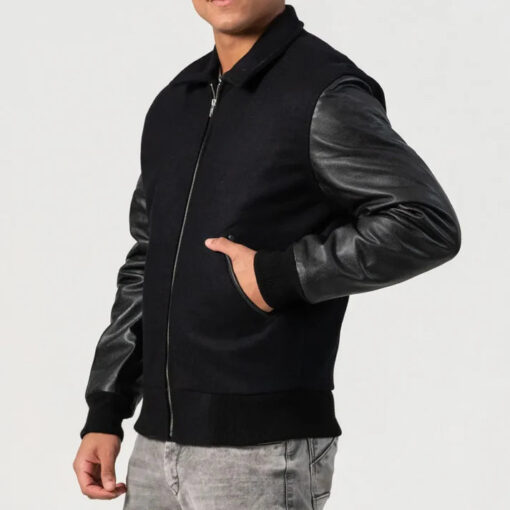 Black Body Jacket with Cowhide Leather Sleeves - Image 2