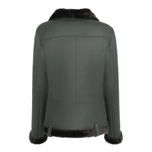 Women's Spanish Merino Green Faux Shearling Leather Jacket - Image 2