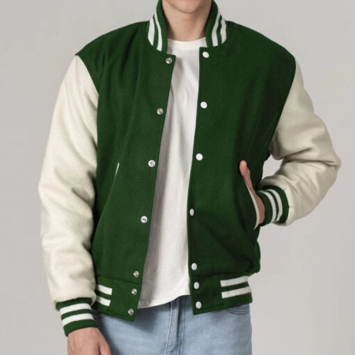 Kelly Customizable Green & White All-Wool Varsity Jacket - Image 2