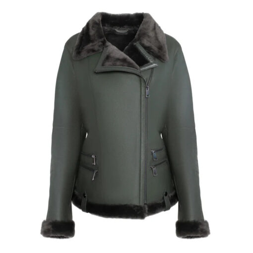 Women's Spanish Merino Green Faux Shearling Leather Jacket