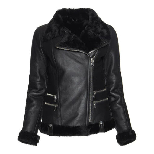 Women's Spanish Merino Black Faux Shearling Leather Jacket