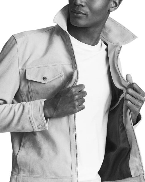 REISS Pike Suede Zip Front Trucker Jacket - Image 3