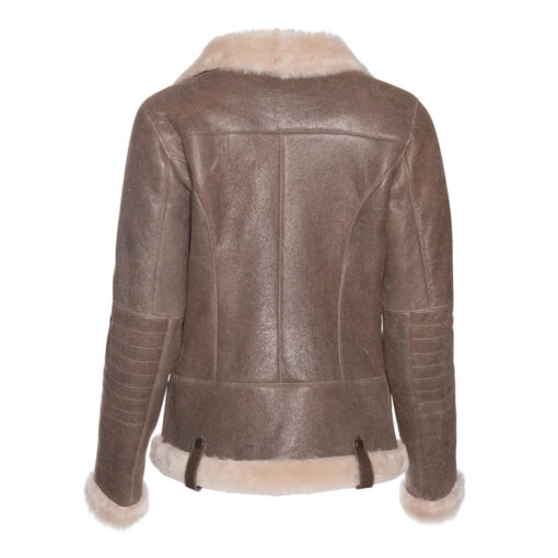 Women's Brown Spanish Merino Shearling Leather Jacket - Image 2
