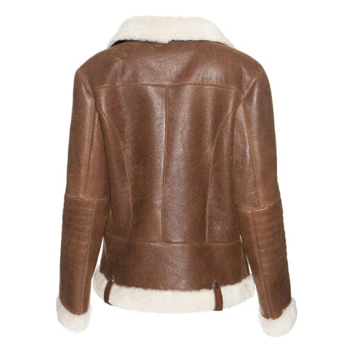 Women's Brown Merino Faux Shearling Leather Jacket - Image 2