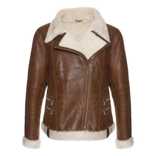 Women's Brown Merino Faux Shearling Leather Jacket