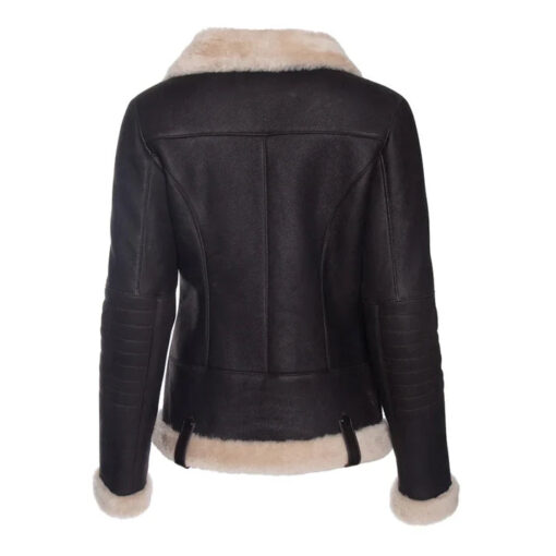 Women's Vanilla Merino Shearling Rich Brown Leather Jacket - Image 2