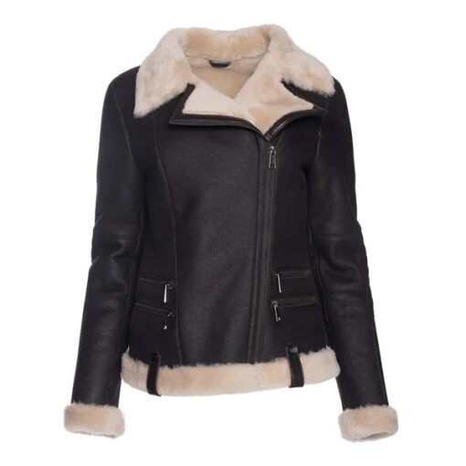 Women's Vanilla Merino Shearling Rich Brown Leather Jacket