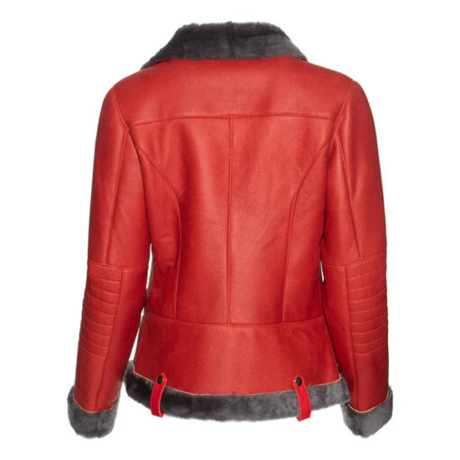 Women's Spanish Merino Red Shearling Leather Jacket - Image 2