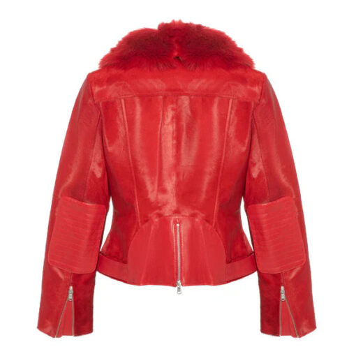 Women's Red Tara Calf Faux Shearling Leather Jacket - Image 2