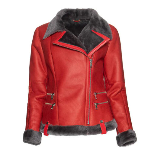 Women's Spanish Merino Red Shearling Leather Jacket