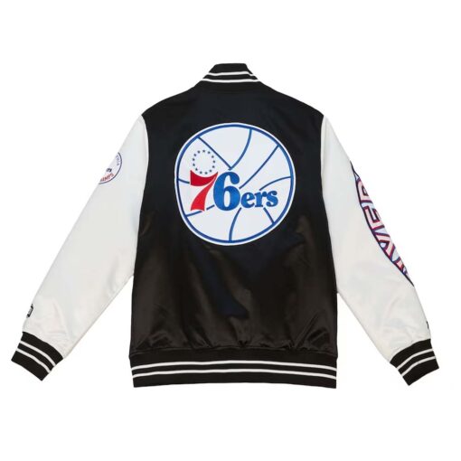 NBA Philadelphia 76ers Mitchell & Ness Team Origins Satin Full-Snap Varsity Jacket - Black by TJS - Image 2