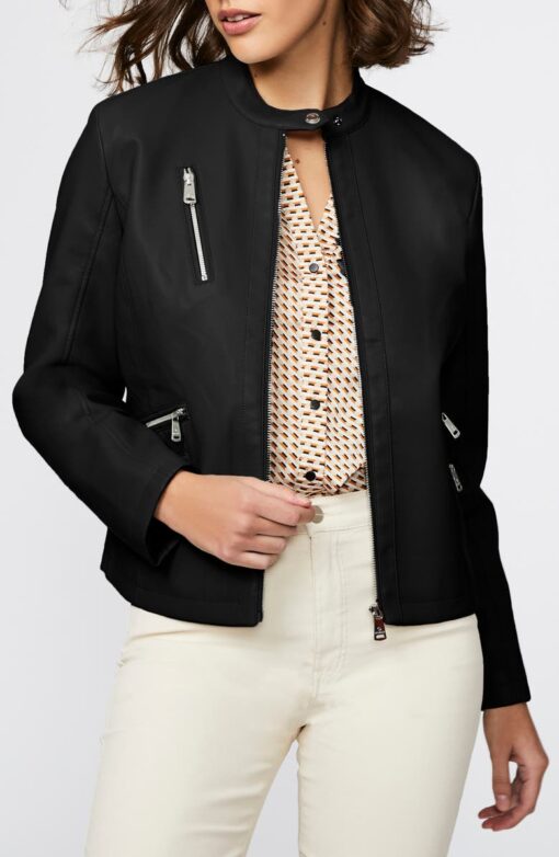 Zip Detail Faux Leather Jacket - Image 2