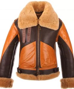 A4 Brown Genuine Leather Jacket Faux Shearling